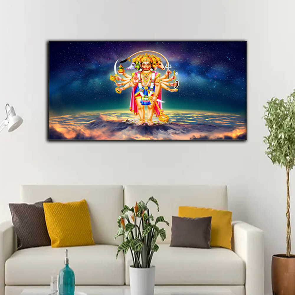 Panch Mukhi Lord Hanuman Scenery Religious Canvas Wall Painting