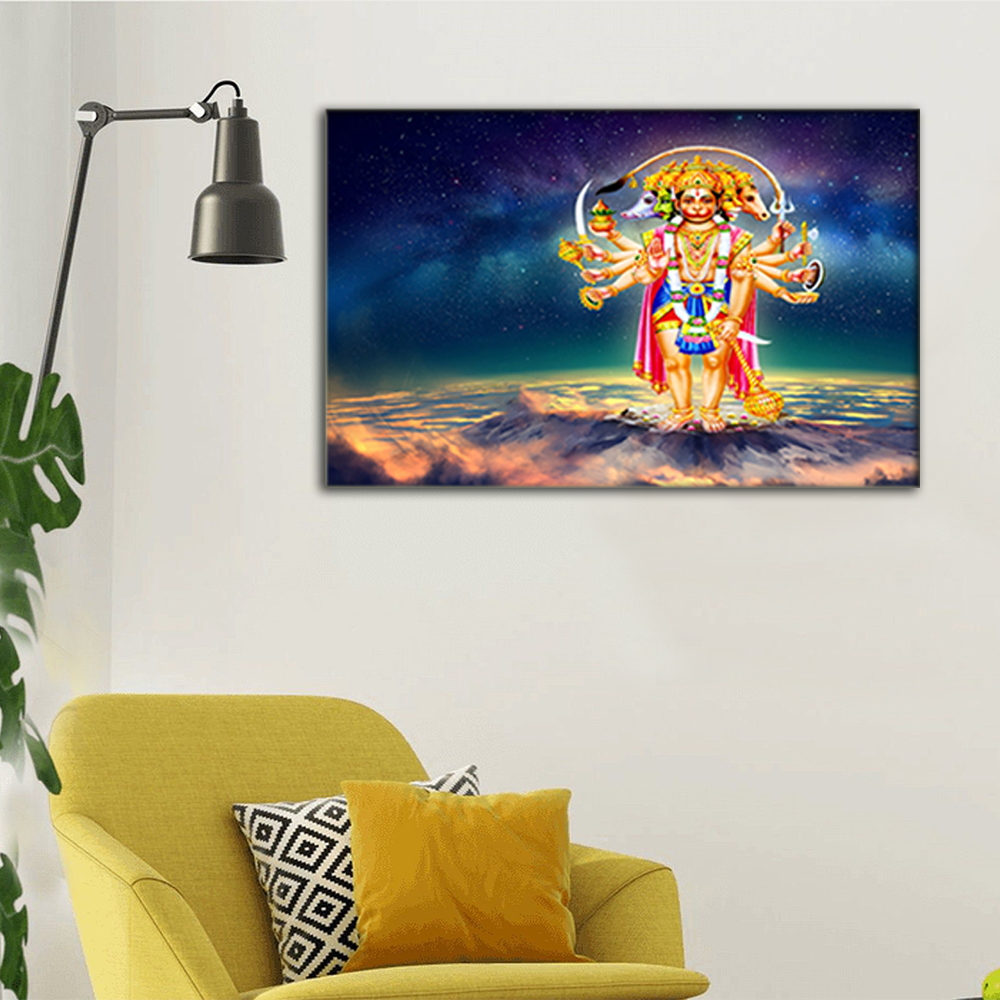 Panch Mukhi Lord Hanuman Scenery Religious Canvas Wall Painting