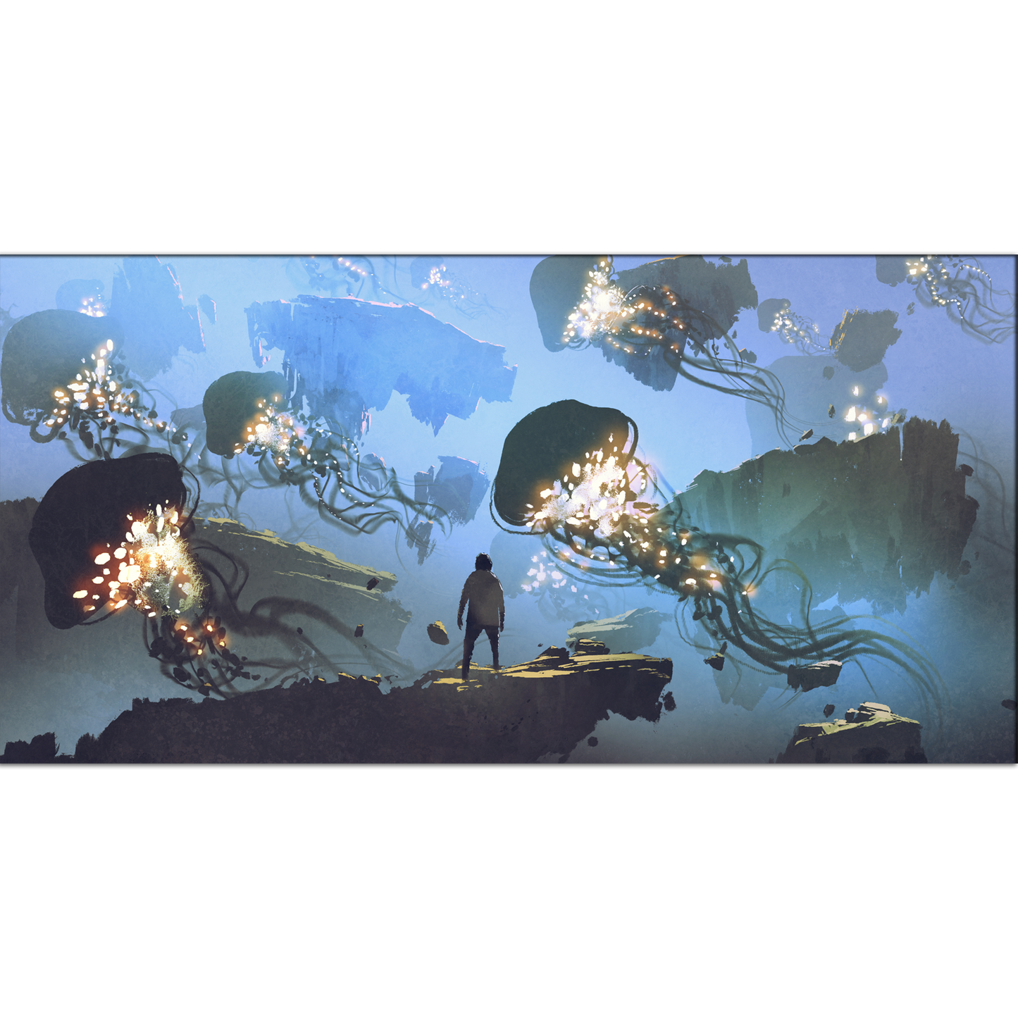 Man looking at Giant Jellyfishes Canvas Print Wall Painting