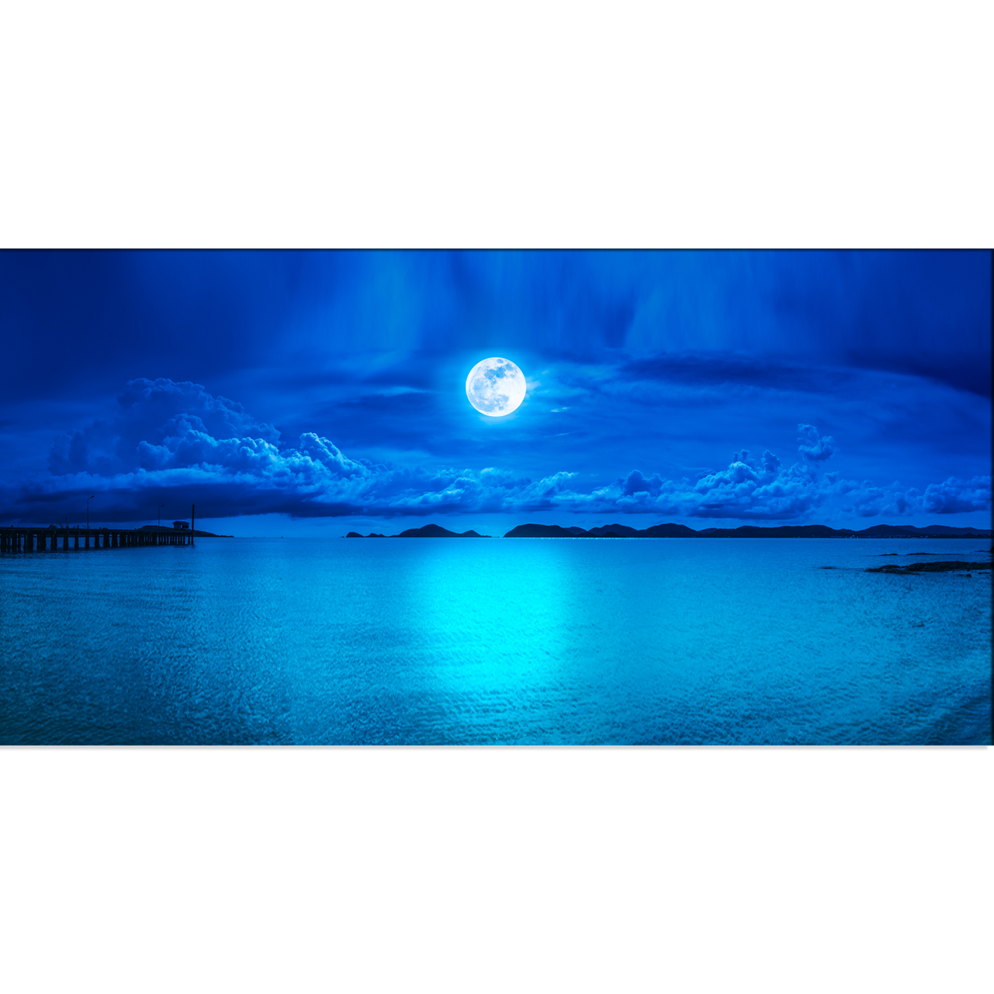 Sea & Full Moon With Abstract Canvas Print Wall Painting