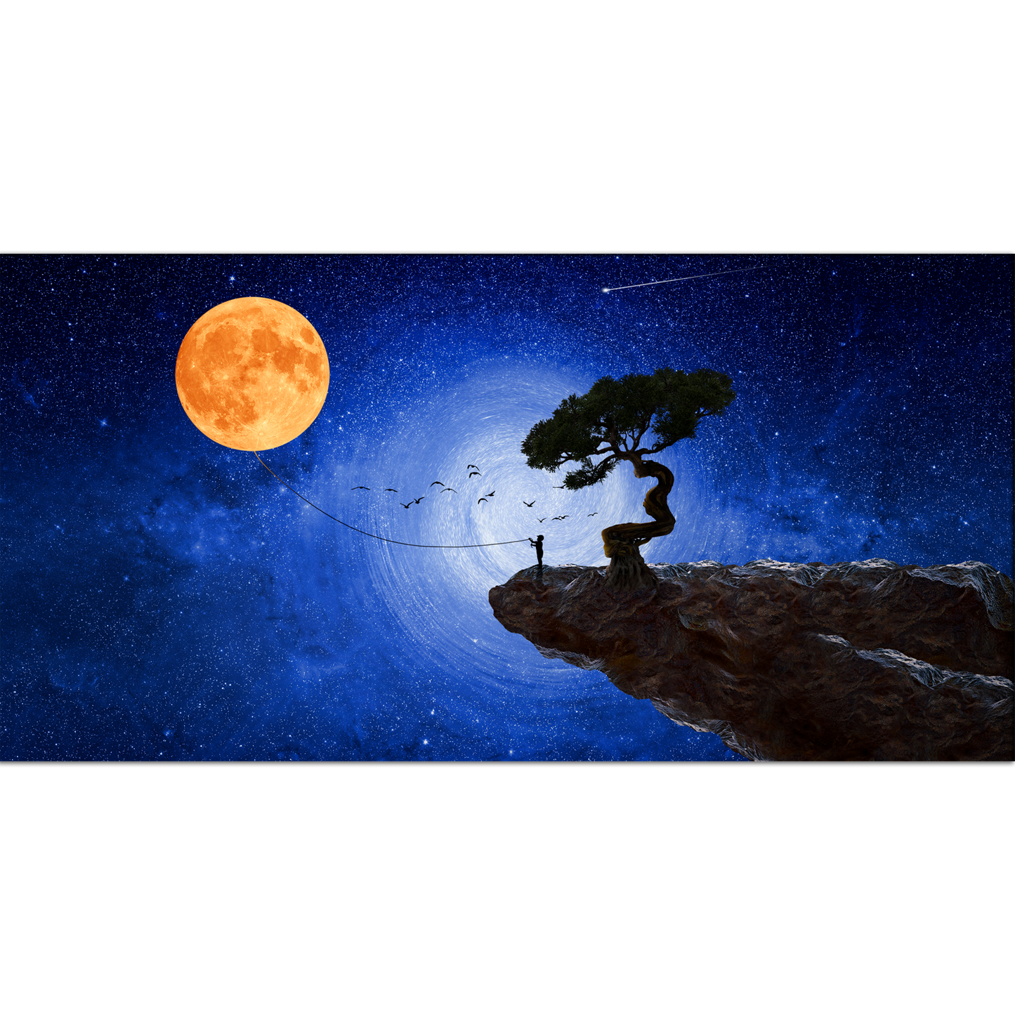 Child Catches the Moon with a Rope Canvas Print Wall Painting