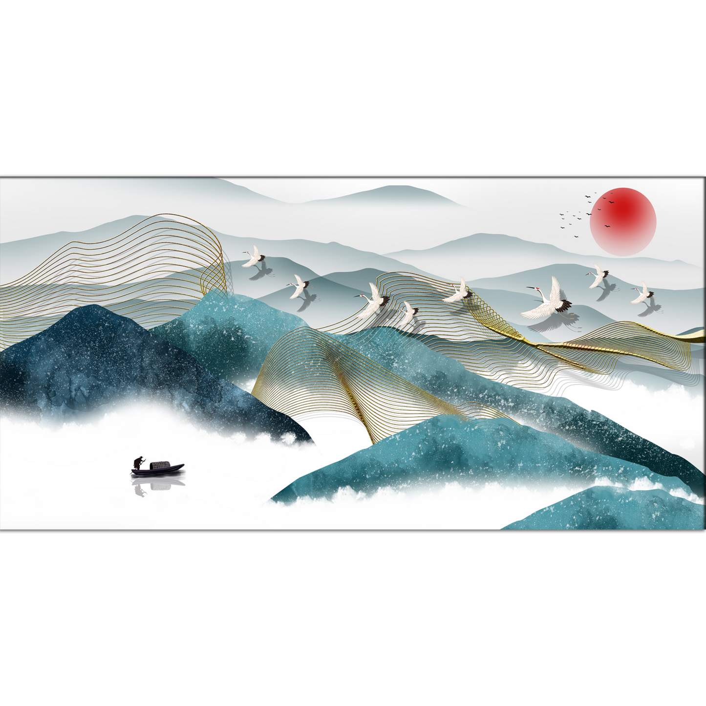 Mountain River Water and Cloud Abstract Canvas Print Wall Painting