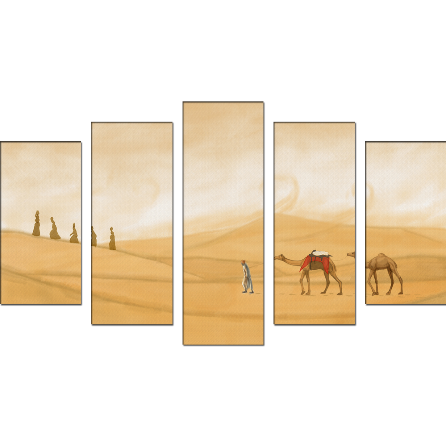 Camel Walking In Desert With Man MDF Panel Painting