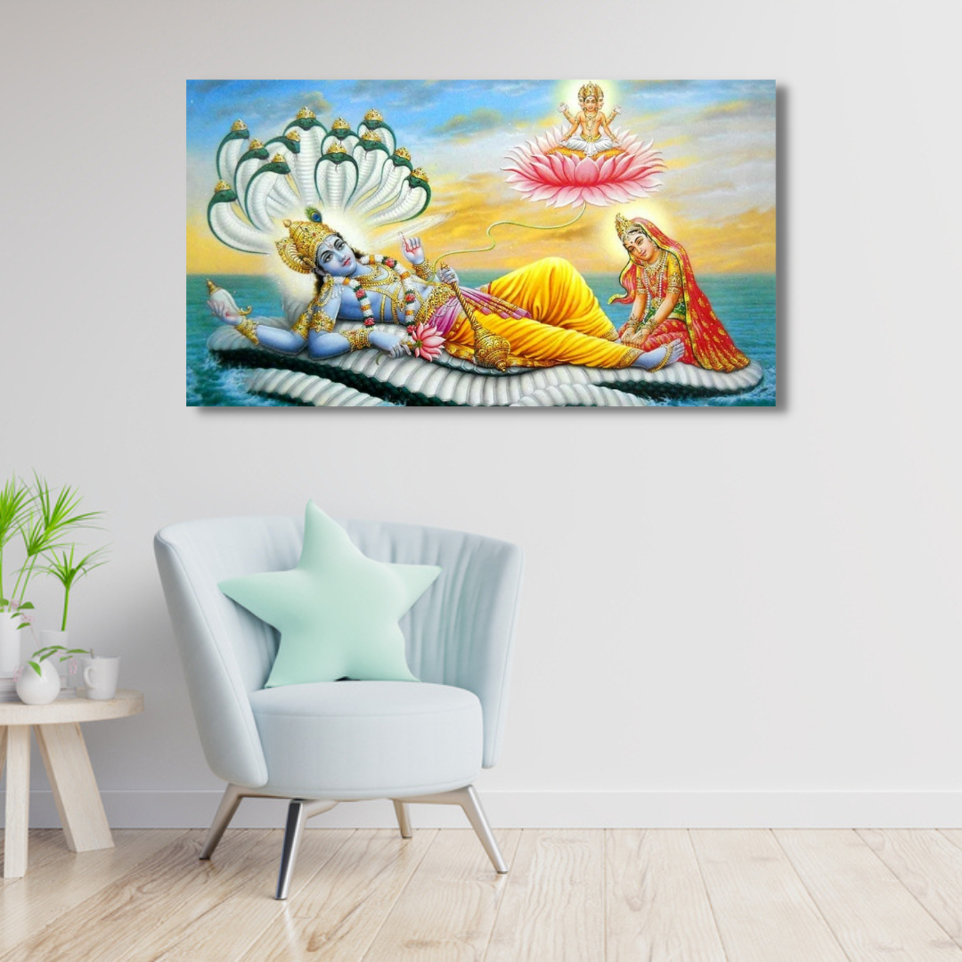 Lord Vishnu in vekunth canvas print wall painting