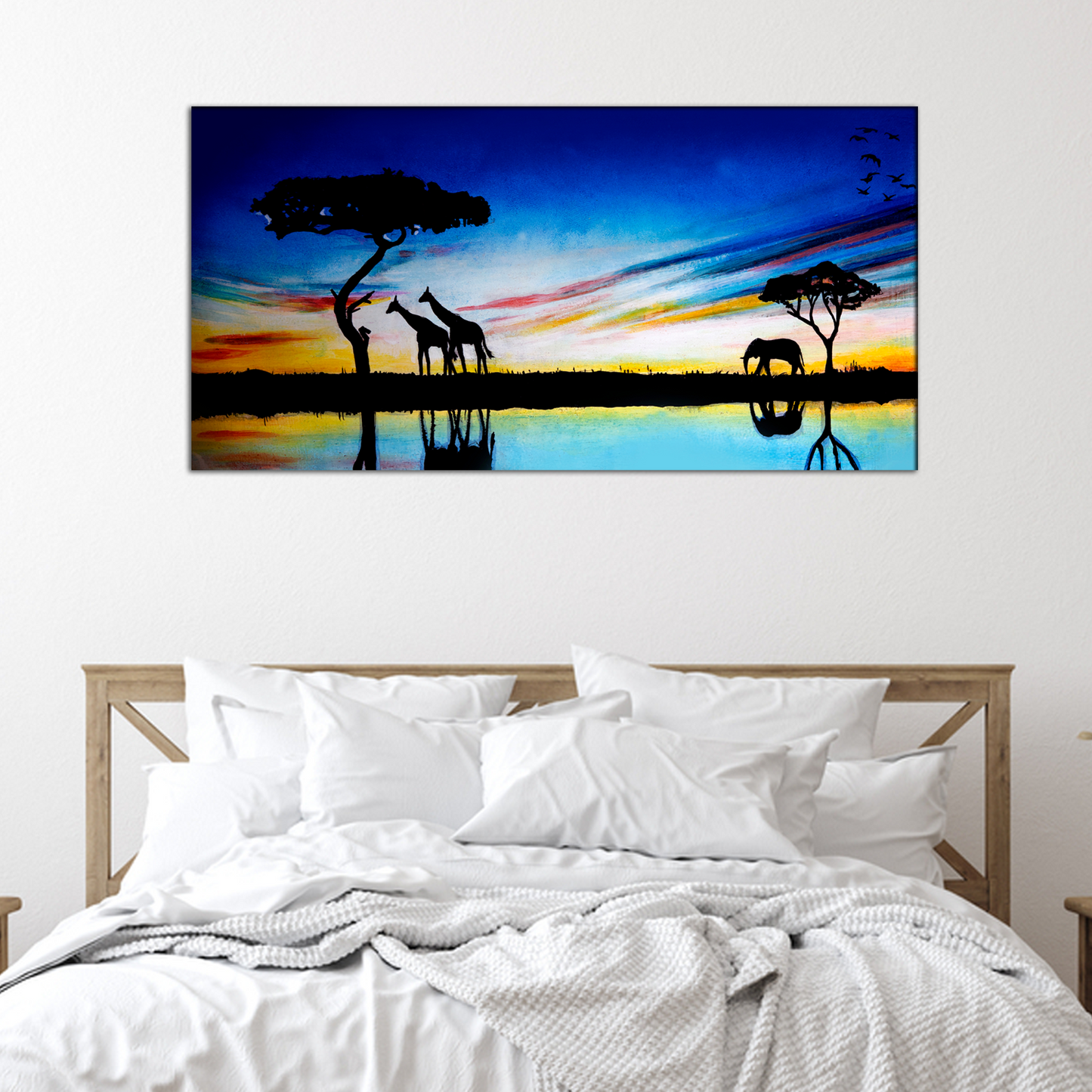Elephants and Giraffes Animal Canvas Print Wall Painting