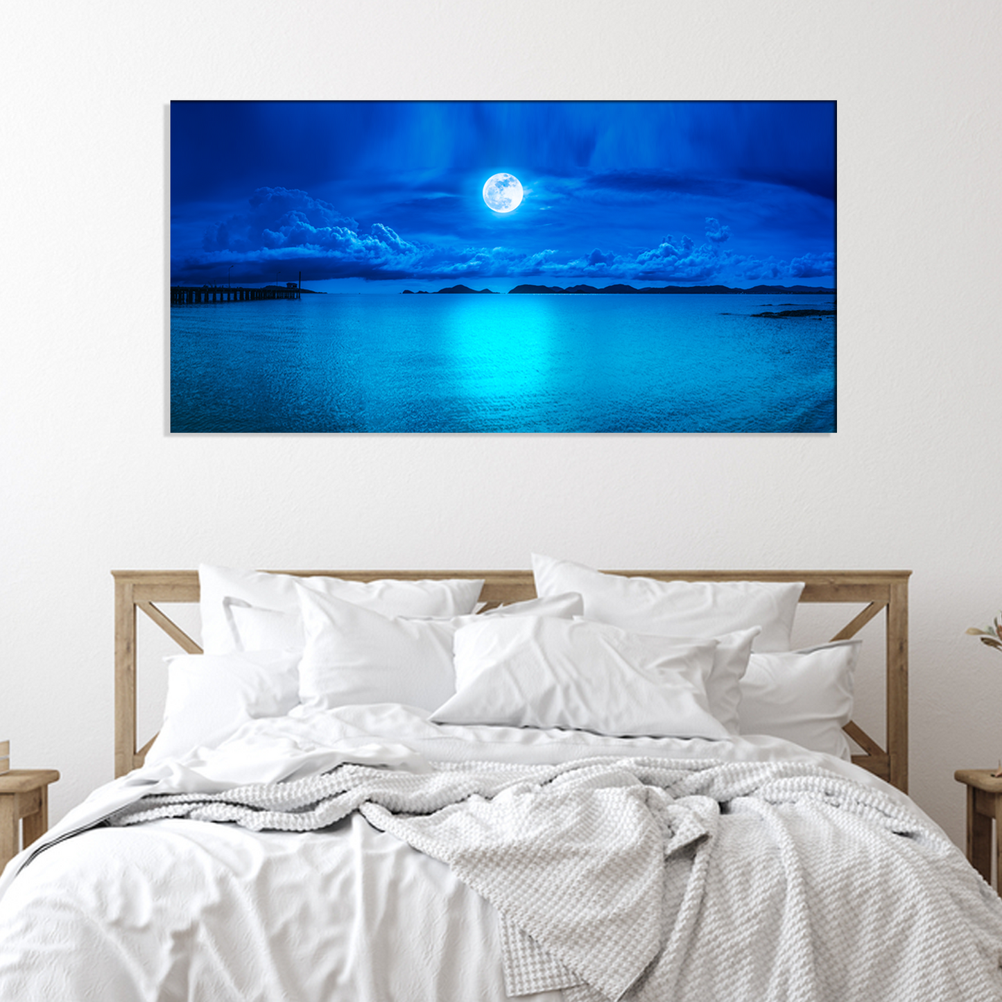 Sea & Full Moon With Abstract Canvas Print Wall Painting