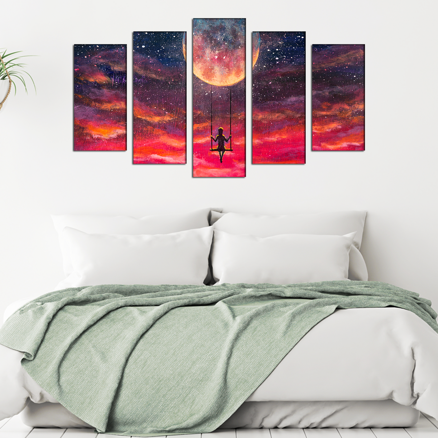 Moon Abstract Girl Riding on Swing MDF Panel Painting