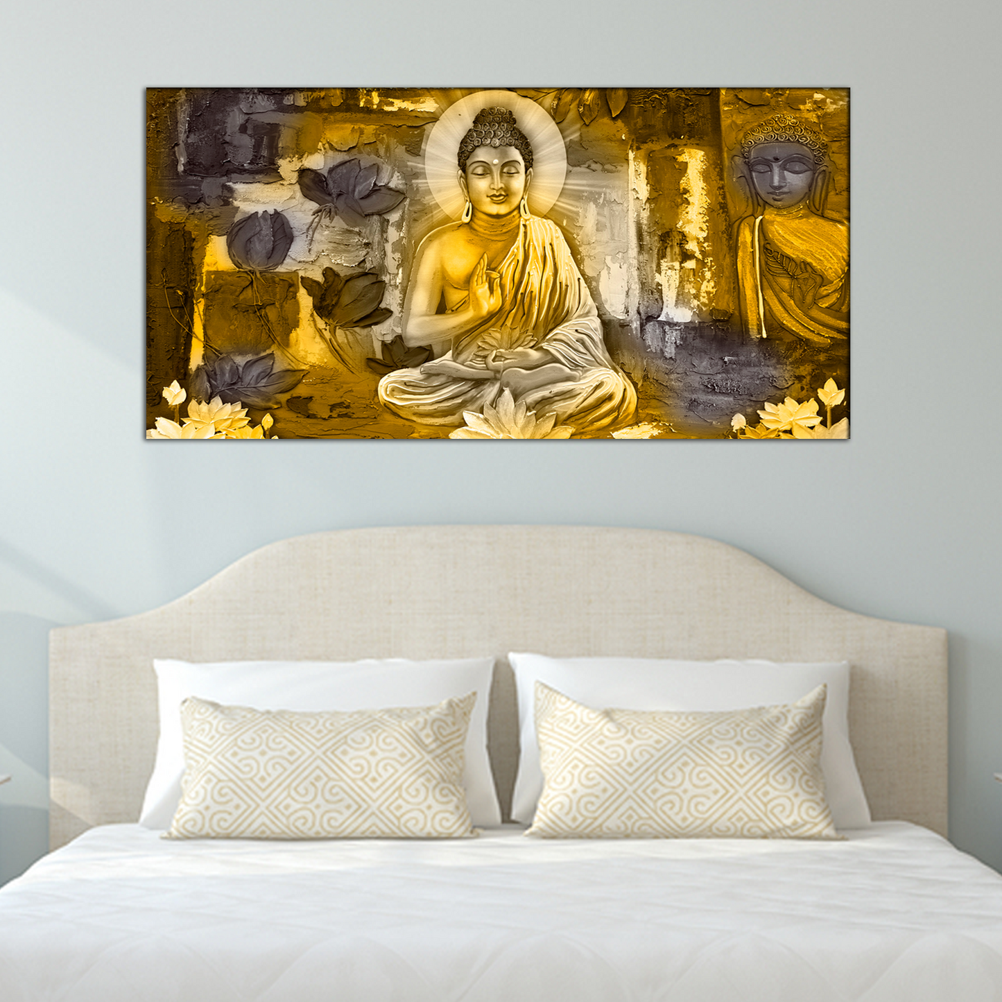 Buddha With Flowers Canvas Print Wall Painting