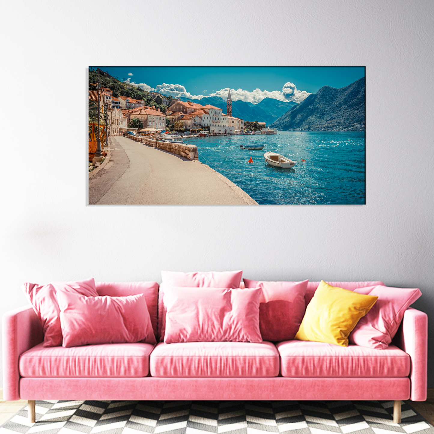 beautiful river front houses wall painting