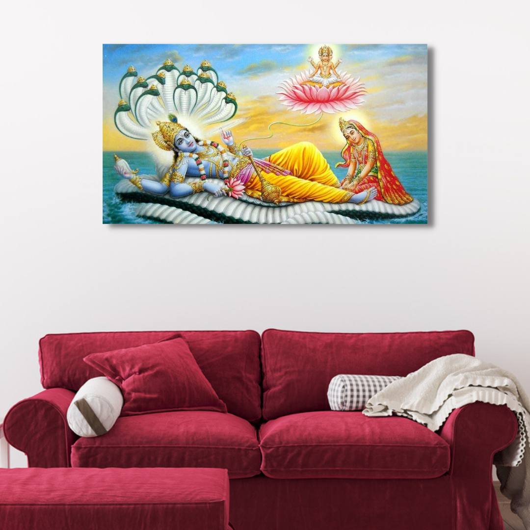 Lord Vishnu in vekunth canvas print wall painting