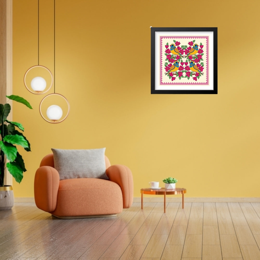 Nature's Splendor Vibrant Madhubani Art wall frame