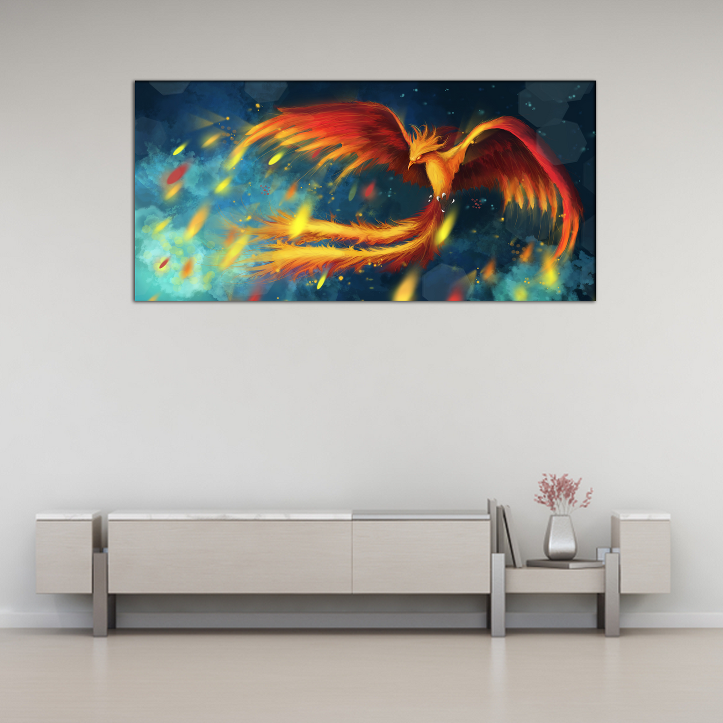 Flying fire Phoenix Canvas Print Wall Painting