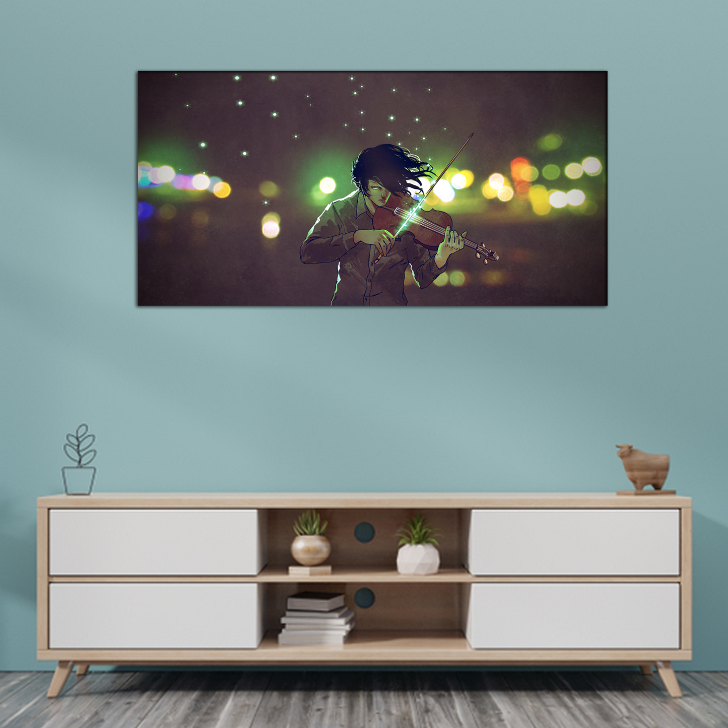 Man Playing Magic Violin Canvas Print Wall Painting