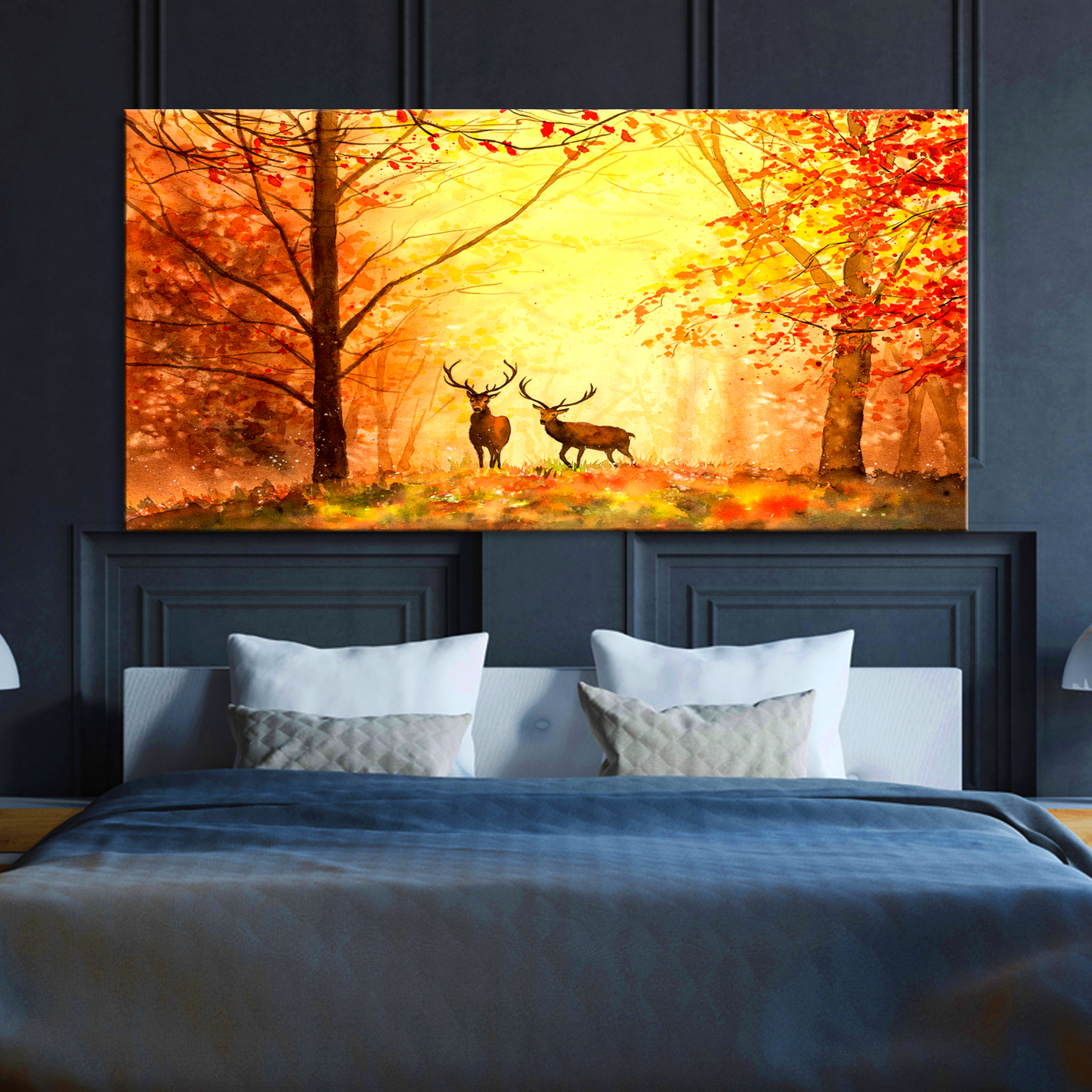 Couple Dear With Forest Abstract Art Canvas Wall Painting