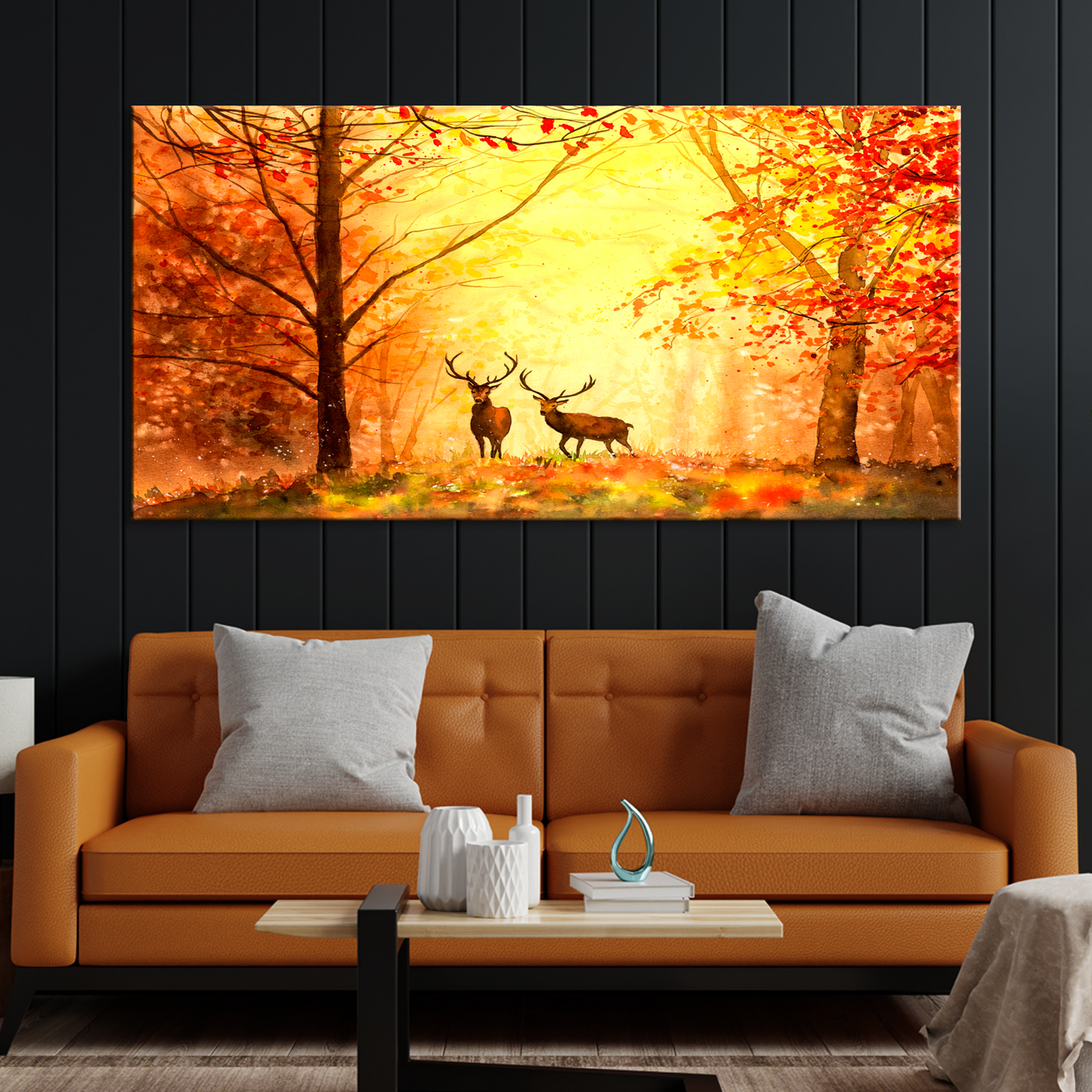 Couple Dear With Forest Abstract Art Canvas Wall Painting