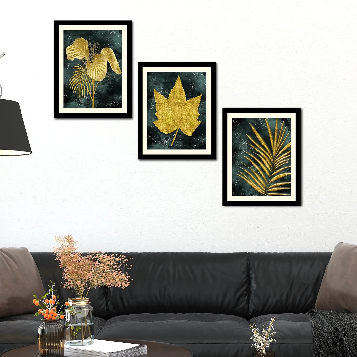 Golden Leaves Wall Frames Set of Three