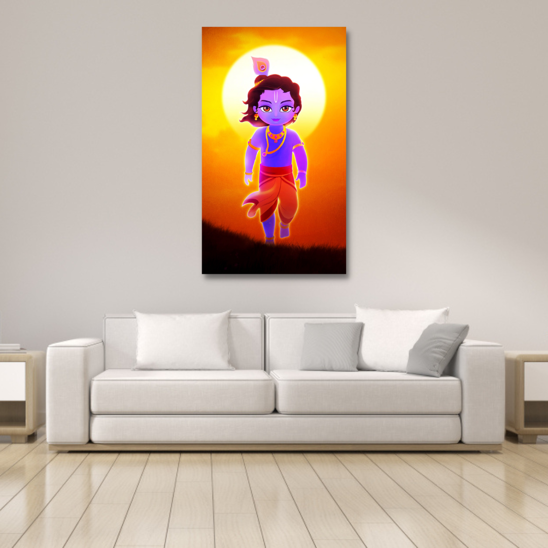 Little Krishna Beautiful Religious Canvas Wall Painting