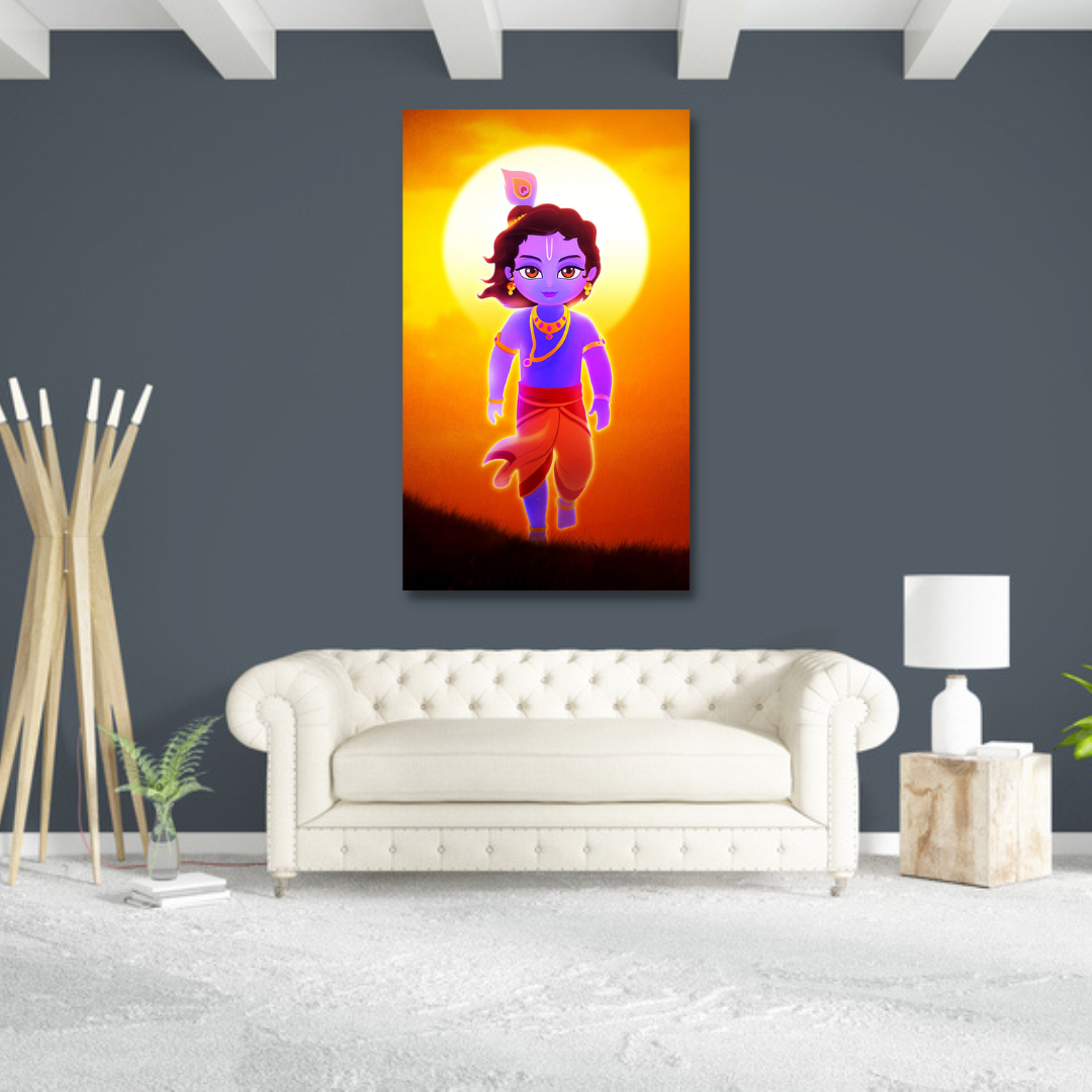 Little Krishna Beautiful Religious Canvas Wall Painting