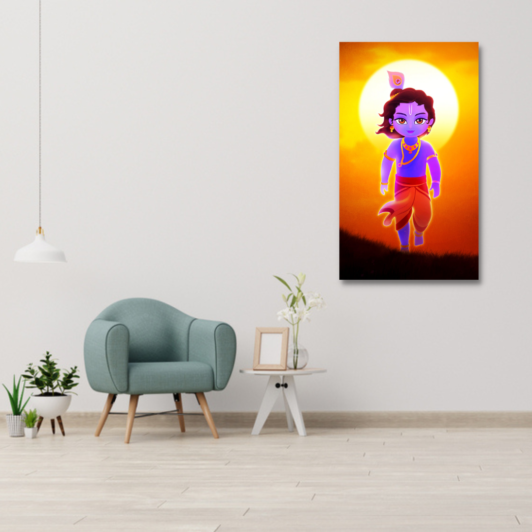 Little Krishna Beautiful Religious Canvas Wall Painting