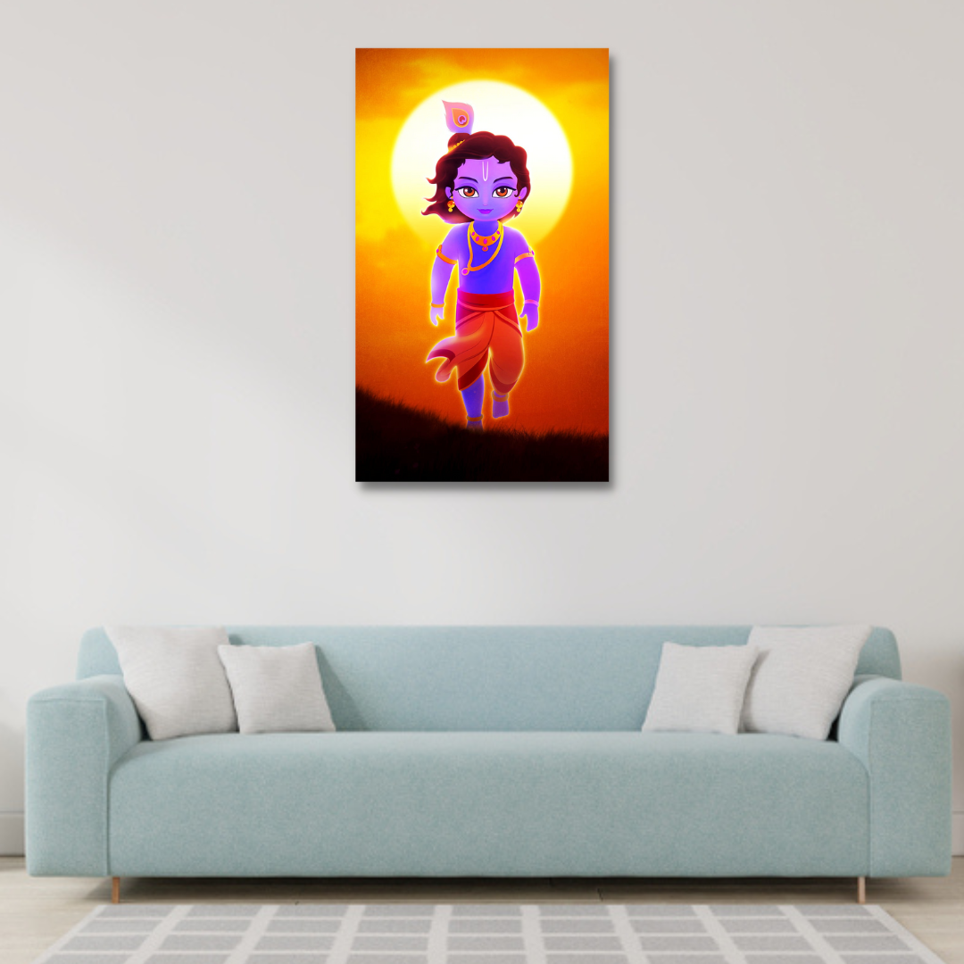 Little Krishna Beautiful Religious Canvas Wall Painting