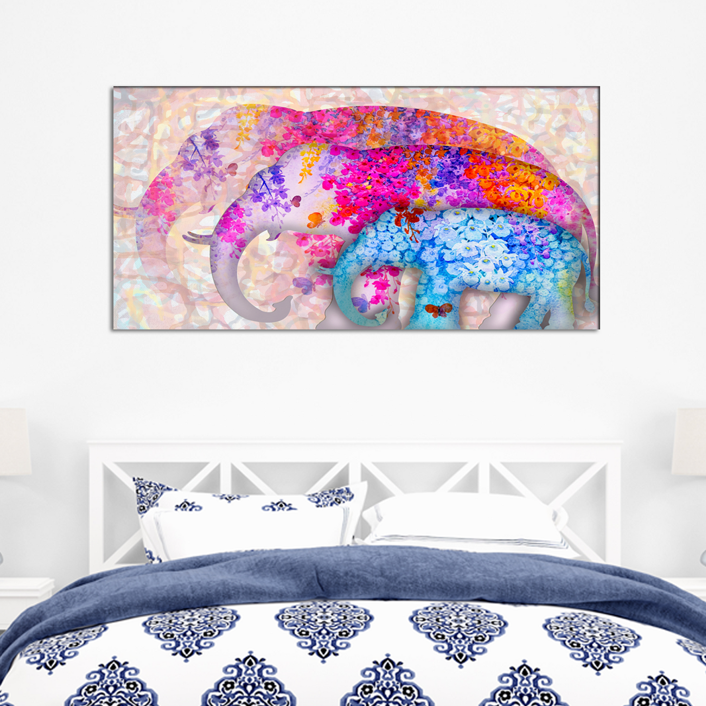 Three Abstract Art Elephants Canvas Wall Painting