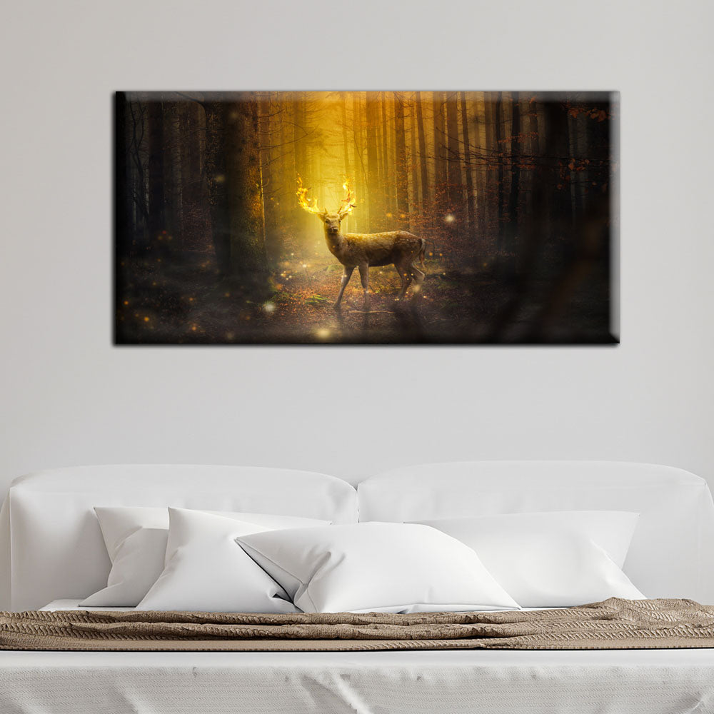 Fire Deer Fantasy Art Canvas Wall Painting