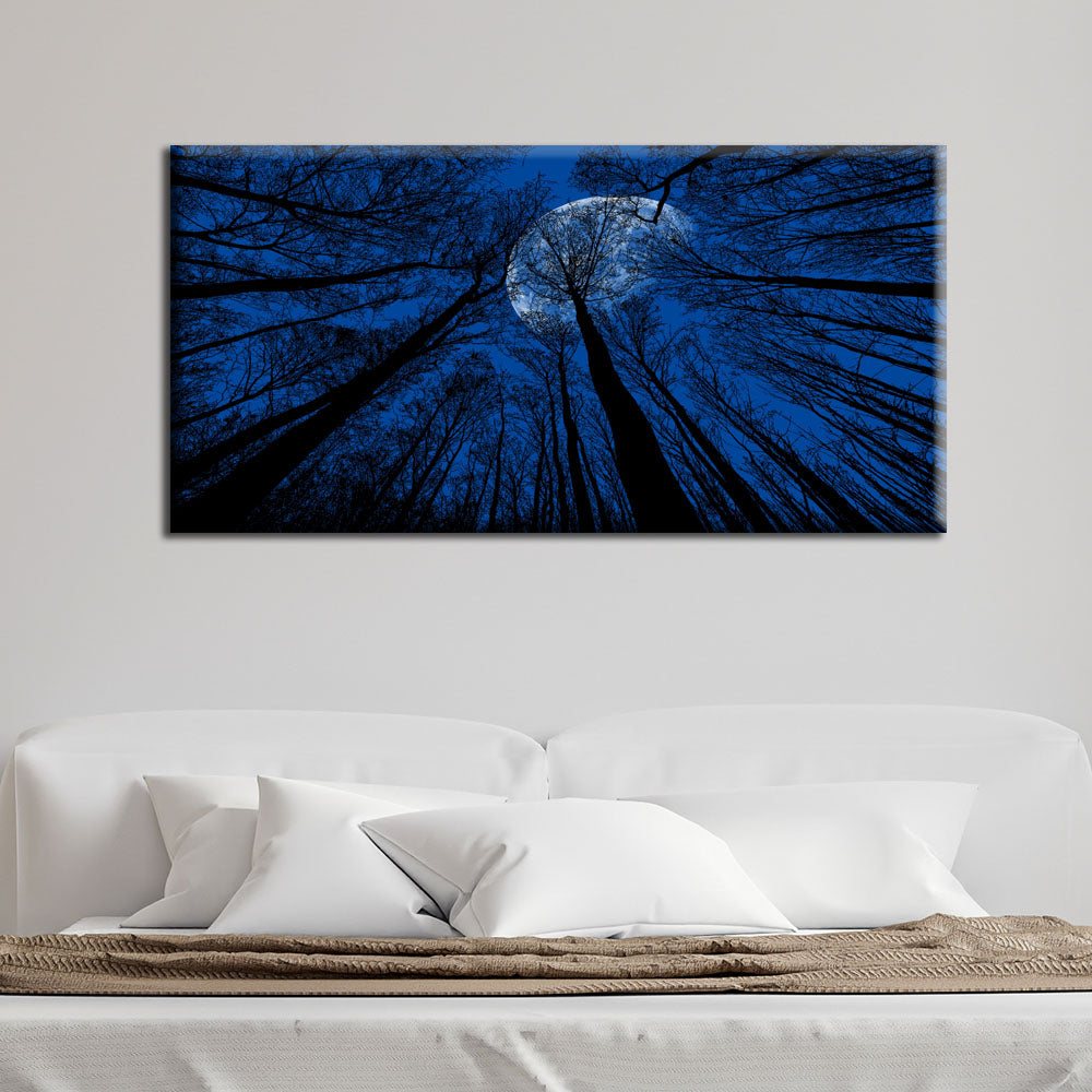Forest Under Beautiful Blue Moon Asbtract Canvas Wall Painting