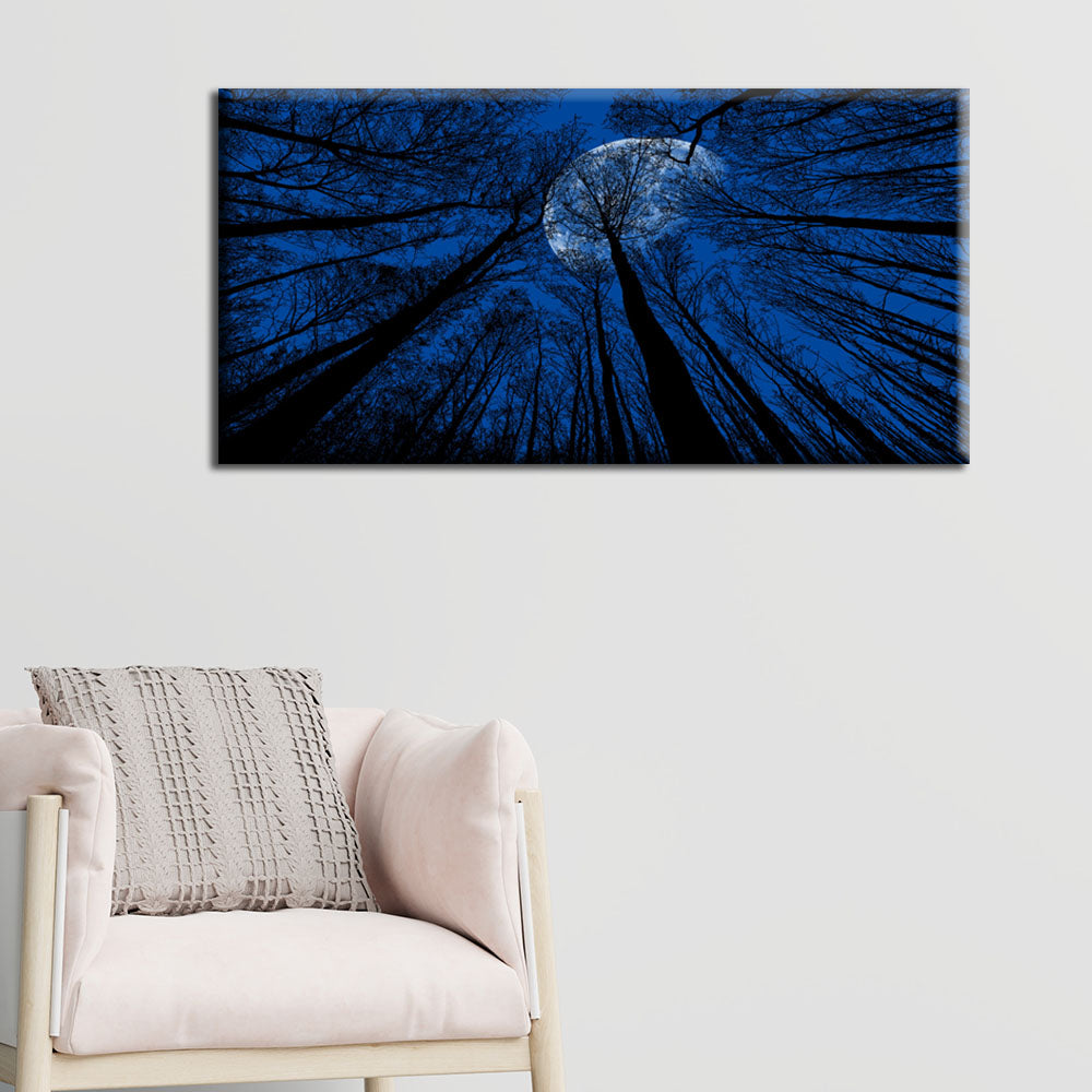 Forest Under Beautiful Blue Moon Asbtract Canvas Wall Painting