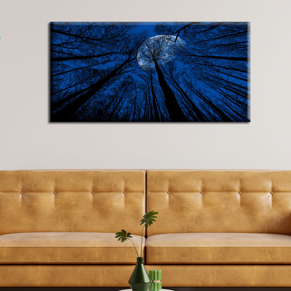 Forest Under Beautiful Blue Moon Asbtract Canvas Wall Painting