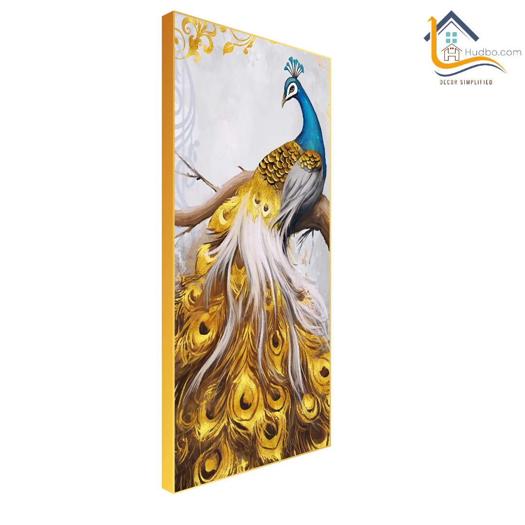 Peacock Golden Feather Floating Canvas Wall Painting