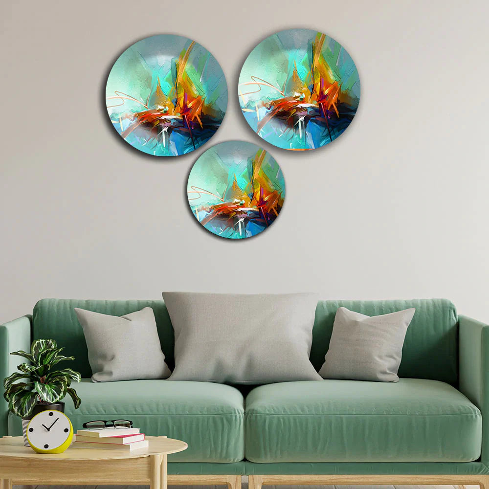 Contemporary semi abstract Decorative Wall Plates Set of Three