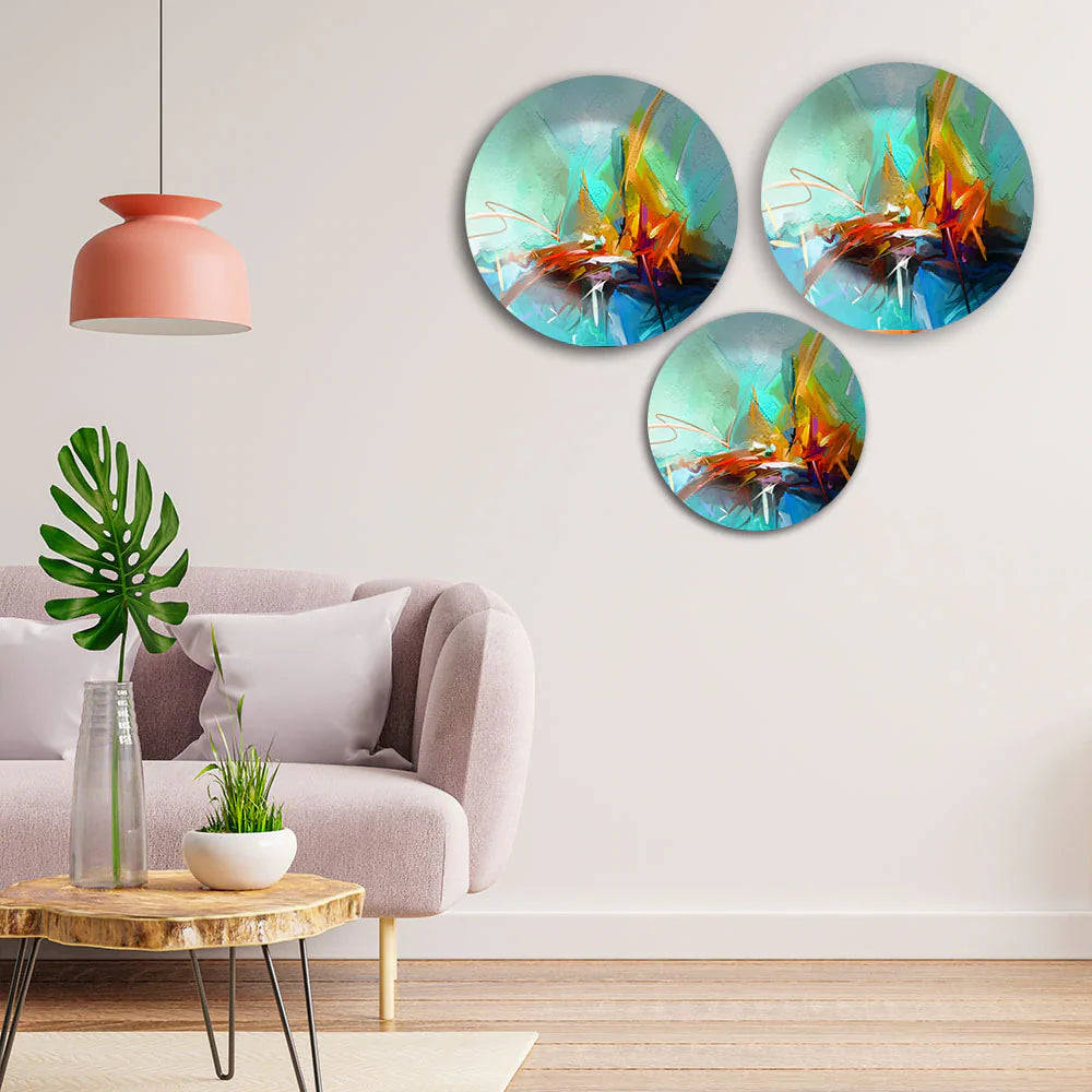 Contemporary semi abstract Decorative Wall Plates Set of Three