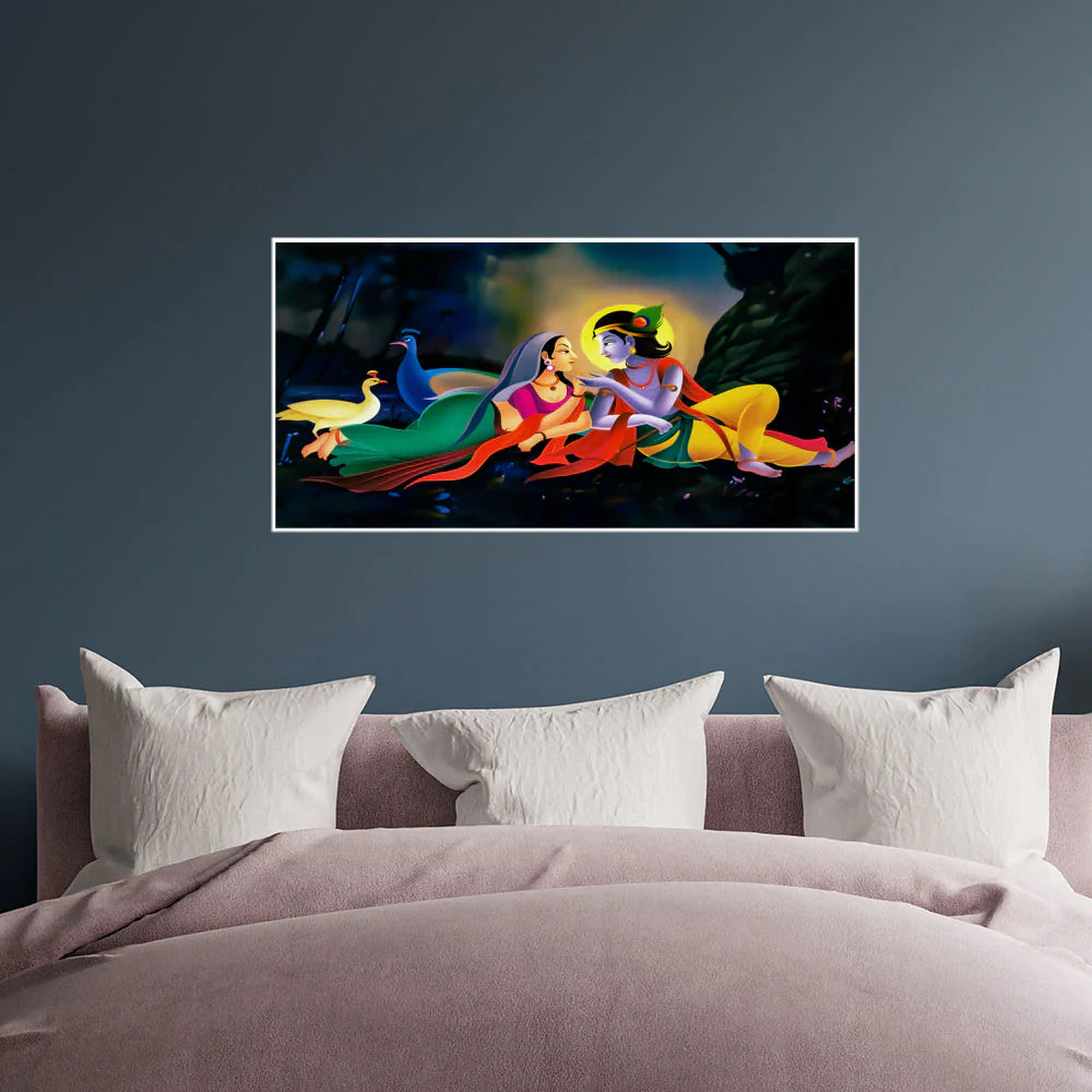 3d art abstract Canvas of Radha and Krishna with Peacock