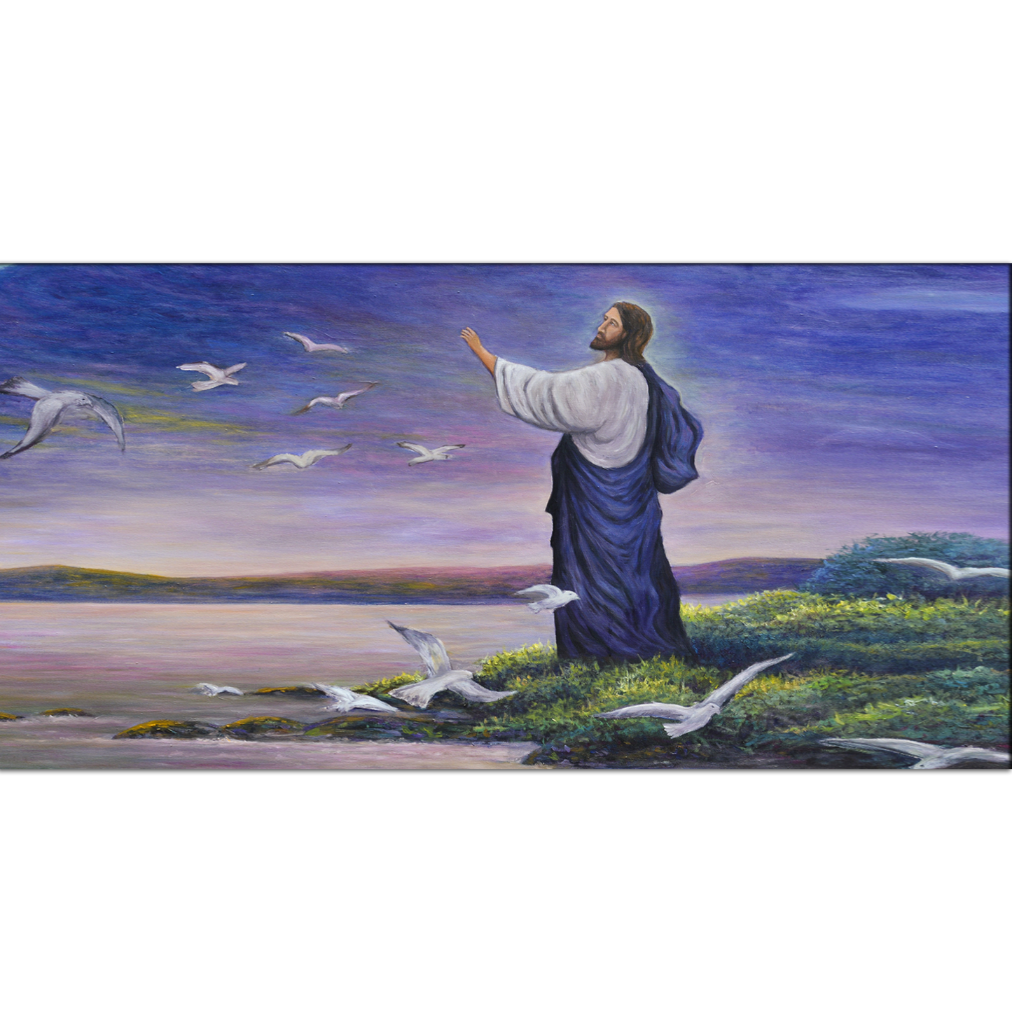 Spiritual Jesus Christ with Birds Canvas Print Wall Painting