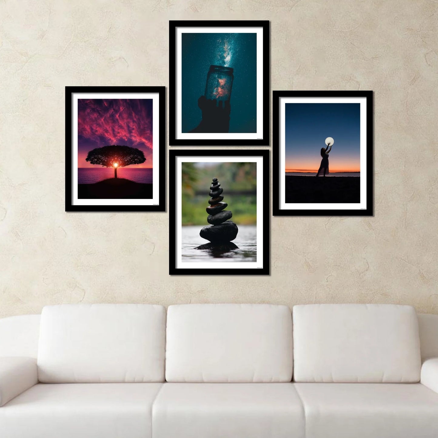 Black wall frame of nature pictures set of 4