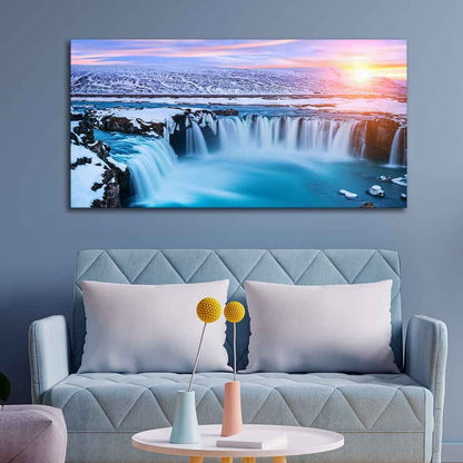 Amazing Godafoss Waterfall in Winter Premium Canvas Wall Painting