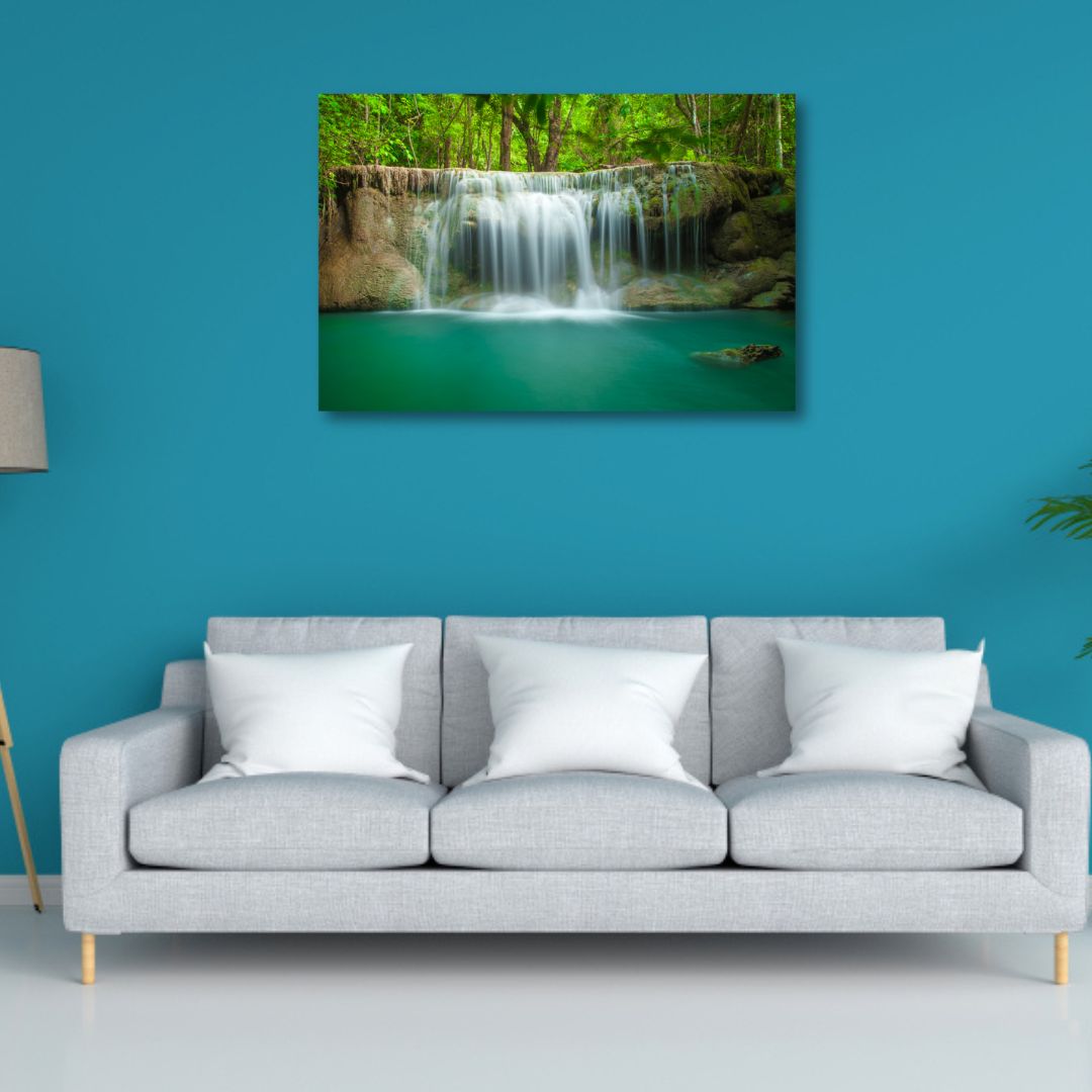 A Beautiful Waterfall in Forest Canvas Wall Painting