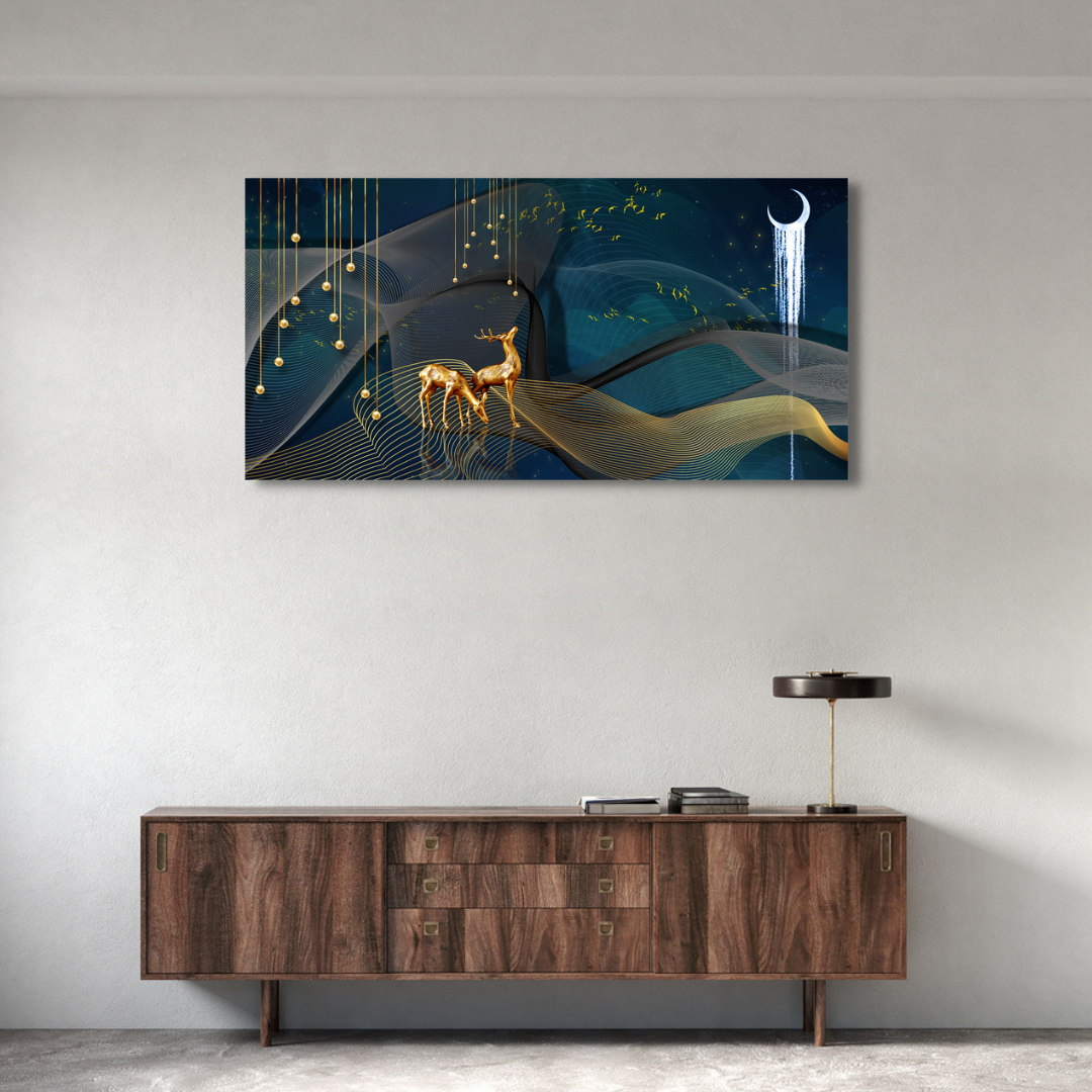 Golden Deer In Night Canvas Wall Painting