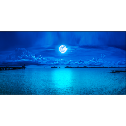 Sea & Full Moon With Abstract Canvas Print Wall Painting