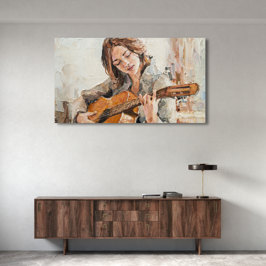 Girl Playing Guitar Abstract Canvas Print Wall Painting