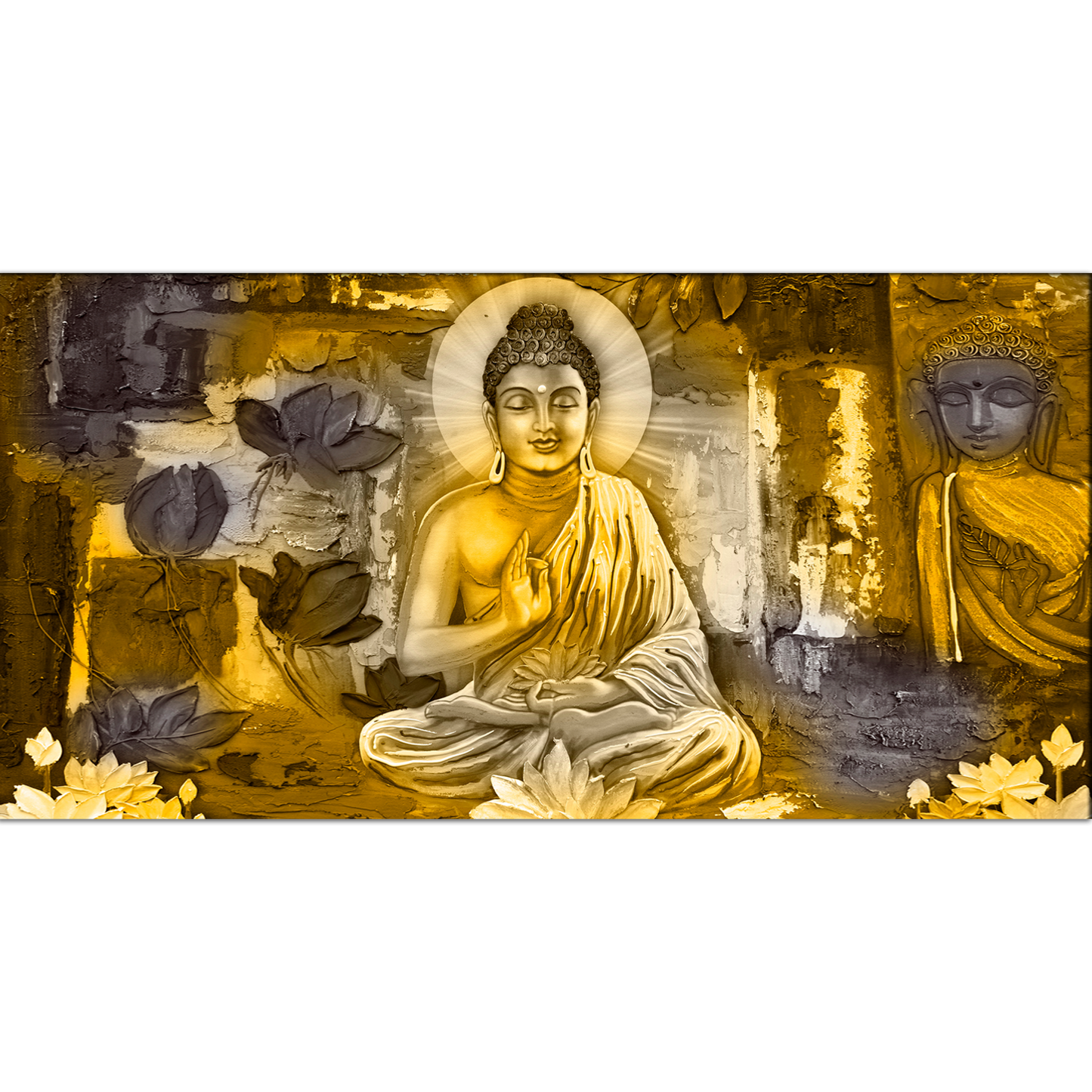 Buddha With Flowers Canvas Print Wall Painting