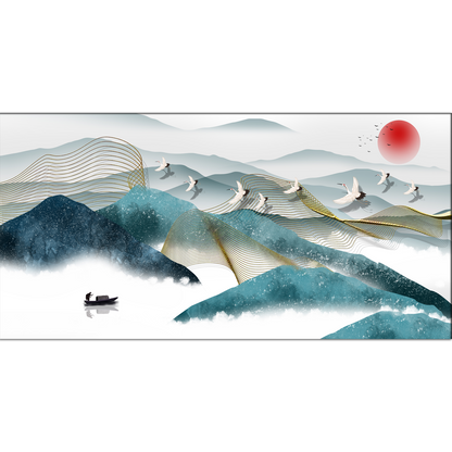 Mountain River Water and Cloud Abstract Canvas Print Wall Painting