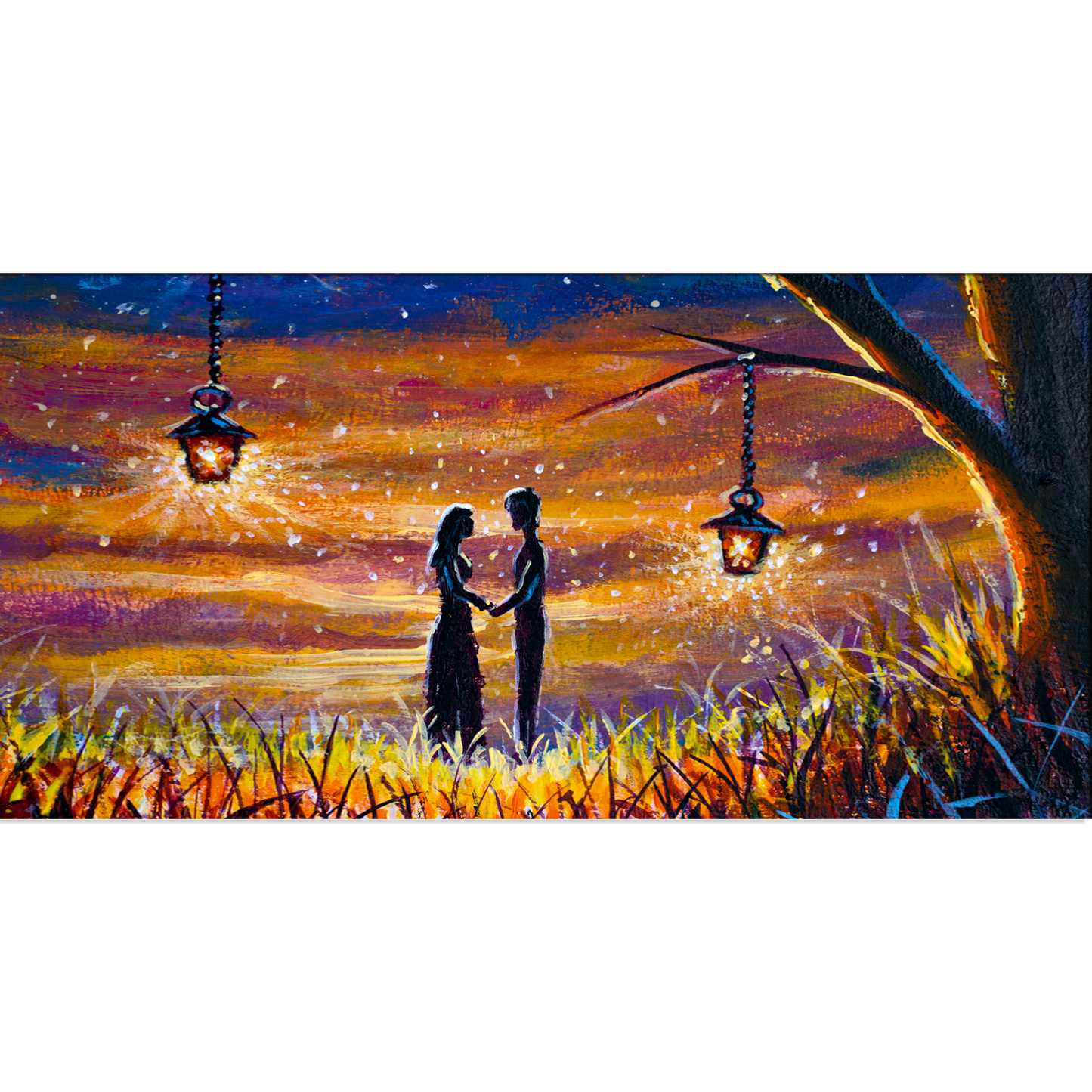 Love romantic painting and Beautiful night Canvas Print Wall Painting