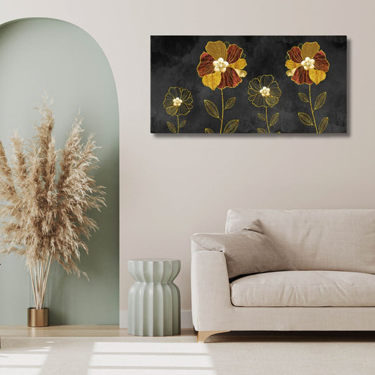 Golden Bloom Elegance - Luxury Floral Canvas Wall Painting