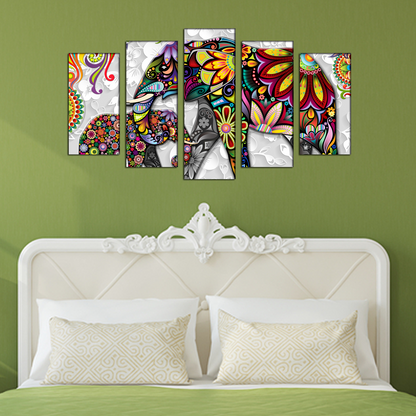 Colorful Elephant Flower Abstract MDF Panel Painting