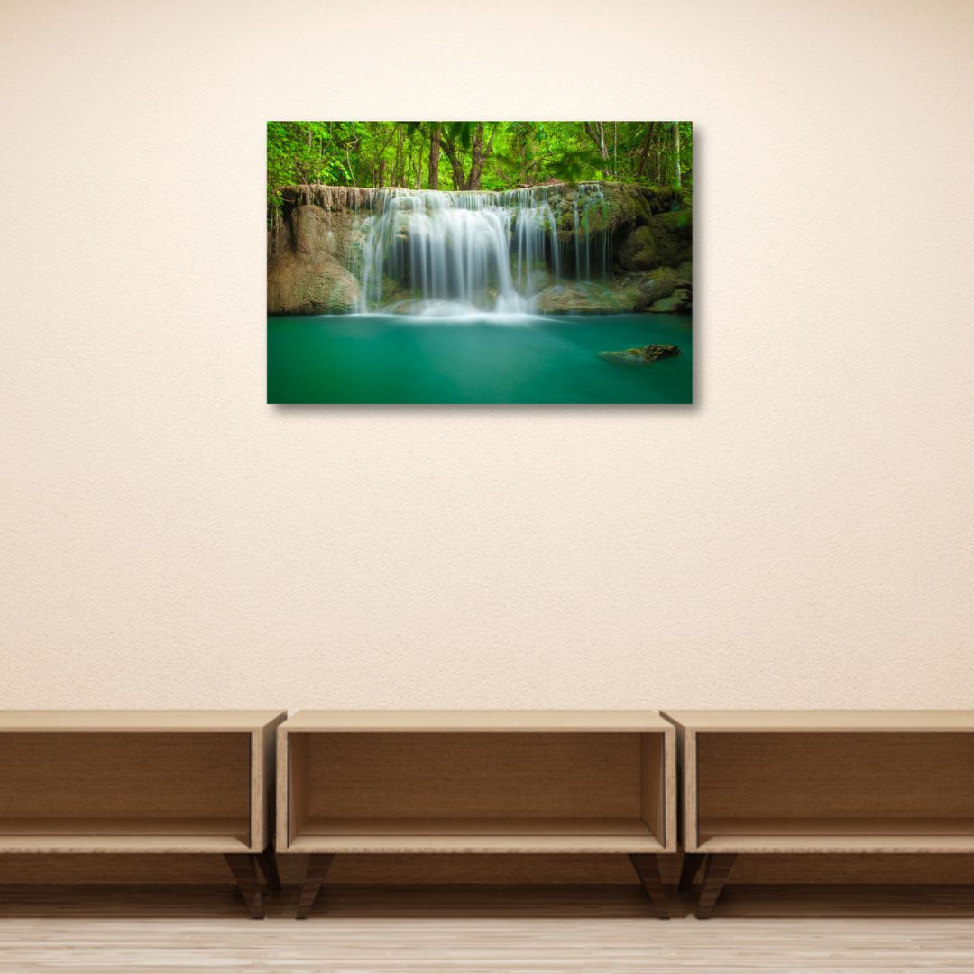 A Beautiful Waterfall in Forest Canvas Wall Painting