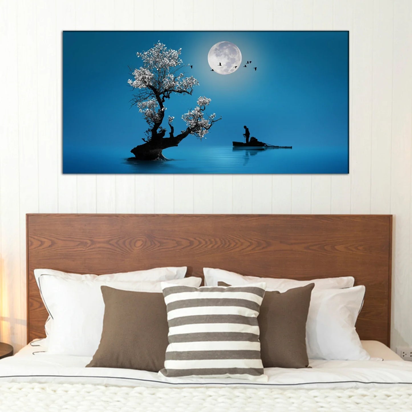 Fishing under the moon light Canvas Print Wall Painting