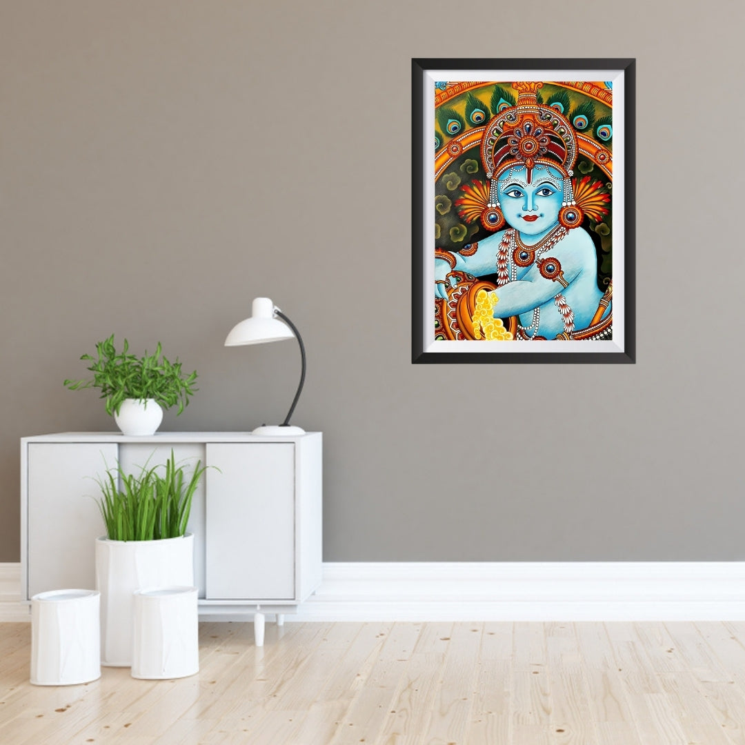 Charming Ball Krishna Kalamkari Wall Frame