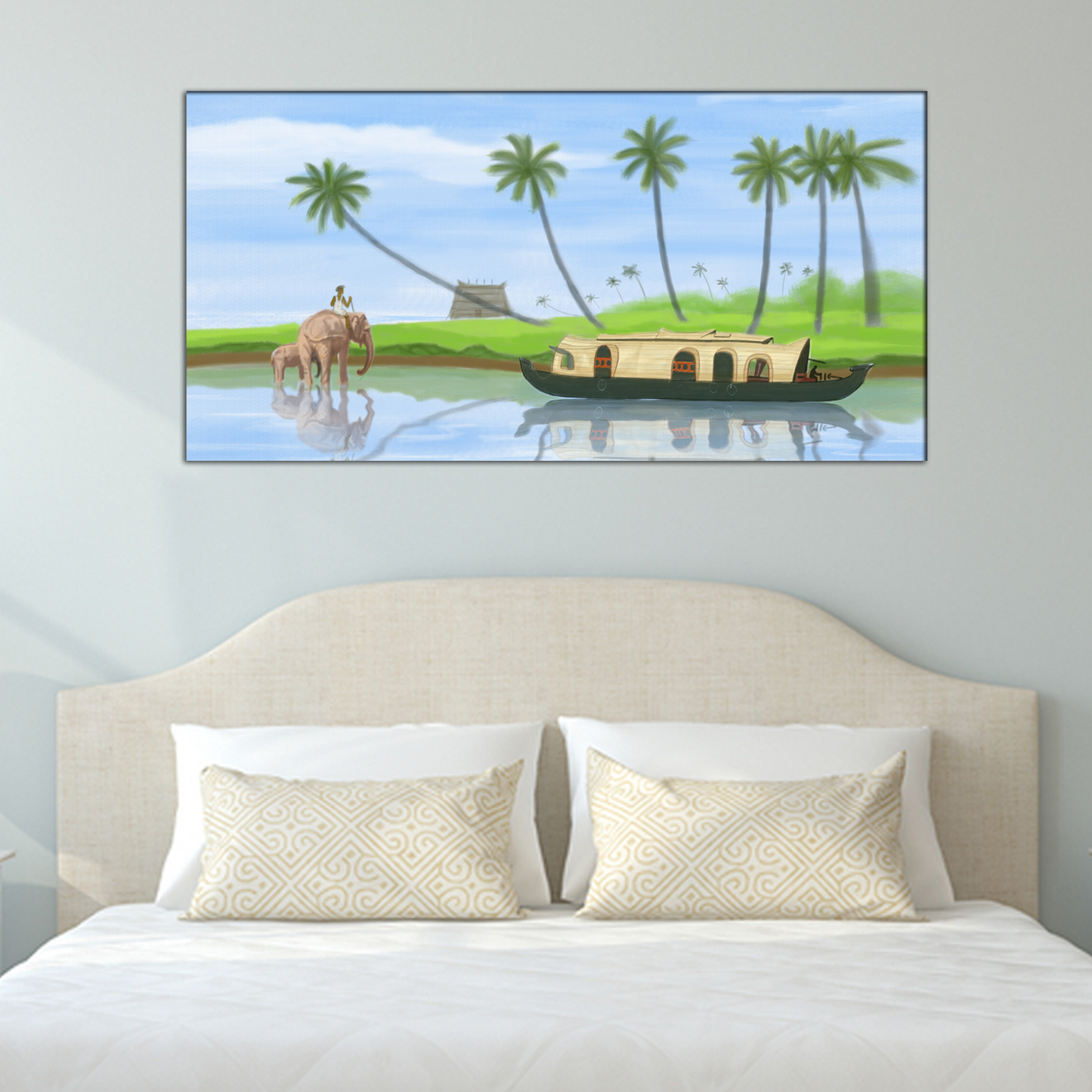 Elephant & Boathouse Canvas Print Wall Painting