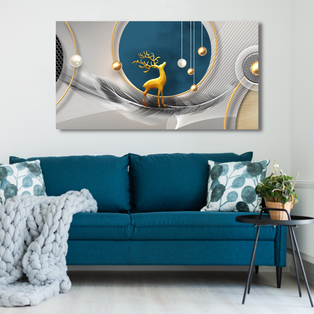 Geomatric Contracted Image With Deer Canvas Print Wall Painting